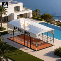 Terrain de padel extérieur intelligent et personnalisable avec structure de toit rétractable électrique et abri pare-soleil