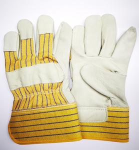 Construcción de alta calidad Builer soldador Rigger Worker amarillo rayas lona grano trasero cuero de vaca trabajo guantes de seguridad - Product Image 1