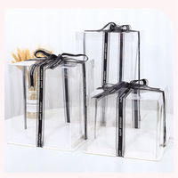 Boîte à gâteau transparente de luxe en PET avec ruban, design surélevé à double couche pour gâteaux d'anniversaire et de mariage, sans ruban