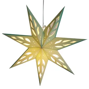 Lanterna di carta della stella della lampada della decorazione d'attaccatura pieghevole verde della decorazione domestica all'ingrosso