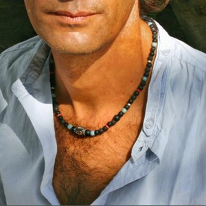 قلادة عصرية جديدة من أحجار الخرز الطبيعي المقلدة بنمط عرقي للرجال قلادة من حجر الترقوة بحبة التبت - Product Image 2