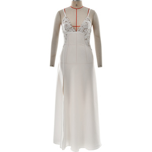 Vestido de noche largo estilo europeo-americano con encaje, cintura natural, escote corazón y abertura, ideal para banquetes, fiestas y escenarios. - Product Image 5