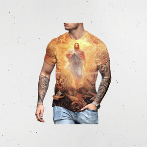 Camiseta con estampado religioso en 3D para hombre, camiseta informal tejida de manga corta con cuello redondo, ropa de verano - Product Image 2