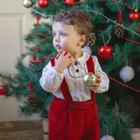 במלאי תינוק בני חג מולד בגדי סט ספרדית סגנון ילדים ארוך שרוול חולצות אדום רצועת מכנסיים קצרים ילד תלבושות שנה החדשה