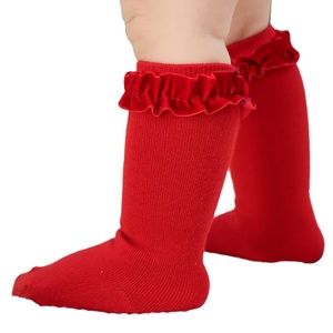 2025 princesa calcetín largo con volantes hasta la rodilla estilo español rojo verde Navidad bebé niñas Vintage terciopelo ondulado calcetines con volantes - Product Image 2