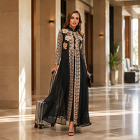 Ensemble Abaya deux pièces en mousseline ethnique pour femme, col montant, dentelle, manches longues, robe modeste, style Dubaï Turquie