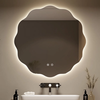 Miroir de salle de bain LED en forme de fleur ondulée festonnée, 3 températures de couleur, gradation progressive, anti-buée, sans cadre, rétroéclairé