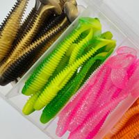En stock, vente en gros : Ensemble de 50 leurres de pêche souples en PVC, type Coike Urchin, bioniques à queue en T, et vers souples filetés