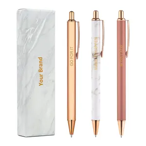 wholesale 3pcs pink pens rose gold pens boss lady gifts for women with marble box can print logo metal ballpiontt pen