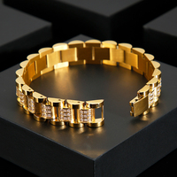 Bracelet de montre pour homme en acier titane plaqué or 18 carats, motif cœur incrusté, zircon/diamant, pierre principale, idéal pour un cadeau - Vente chaude