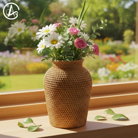 Vas Bunga Bambu Anyaman Tangan Rustic Nordic Natural ARM LVG, Desain Pola Anyaman, Dekorasi Rumah, Wadah Bunga