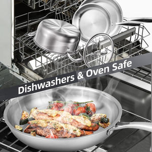 厨房燃气电磁炉无涂层不粘三层304不锈钢锅煎锅带盖不锈钢煎锅 - Product Image 5