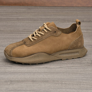 Chaussures rétro pour hommes en cuir véritable, bout rond, lacets, légères, style décontracté, nouvelle mode printemps, baskets décontractées - Product Image 1
