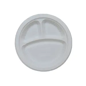 Biodegradable 3 compartment disposable 100% 9 10 cornstarch corn starch round plate dish for party