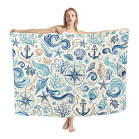 Sarong de plage en voile imprimé sur mesure, imprimé coquillages et étoiles de mer, en mousseline, cache-maillot de plage, jupe portefeuille OEM ODM