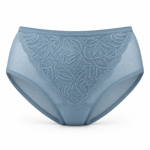 Braguitas de encaje bordado Morandi gris-azul niebla para mujer, de talle medio, con tejido de hojas y malla transpirable, lencería íntima de talla grande para mujer - Product Image 1