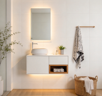 Meuble de salle de bain moderne blanc mural avec miroir LED résistant à l'eau en PVC, construction durable