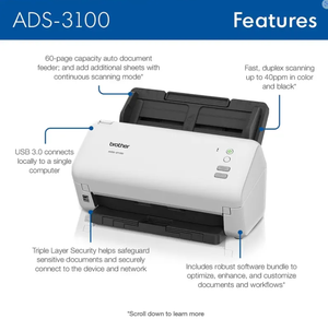 ScanSmart Pro 40ppm Duplex ADF <span class=keywords><strong>Brother</strong></span> ADS-3100 <span class=keywords><strong>Scanner</strong></span> réseau compact Solution de numérisation de documents de bureau - Product Image 3