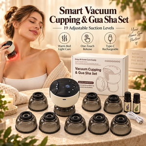 Kit de ventouses intelligentes et de Gua Sha avec 19 niveaux de succion réglables, rechargeable par USB-C, appareil de massage à lumière chaude - Product Image 1