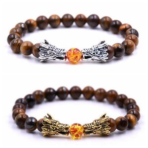 Bracelet tête de Dragon en pierre naturelle pour hommes, 8mm, perle <span class=keywords><strong>bouddha</strong></span>, brin Yoga, bonne porte-bonheur, bijoux cadeau, <span class=keywords><strong>argent</strong></span> or - Product Image 6