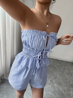 D&M OEM Vêtements de sport d'été pour femmes, ensembles courts, logo de marque, hauts à épaules dénudées et short de loisirs, ensemble de 2 pièces, survêtements pour femmes