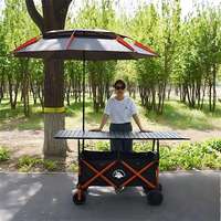Chariot de camping pliable multifonctionnel avec table réglable en hauteur et parasol, chariot de marché extérieur léger et spacieux