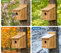 Vente flash - Mangeoire à oiseaux en bois écologique et maison pour oiseaux, pour l'extérieur, la cour, en bois naturel fait main, pour oiseaux sauvages et perroquets
