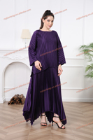 Miyake femmes luxe violet deux pièces ensemble ODM à manches longues plissé haut décontracté robe élégante grande taille spécial formel été