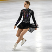Costume de patinage artistique pour enfants et adultes, robe noire à col haut et manches longues en maille avec strass étincelants pour compétition et spectacle sur scène