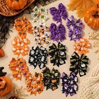 Lazos para el Cabello de Halloween con Diseños Variados, Pinzas para el Cabello con Cinta Estampada de Fantasmas, Calabazas y Arañas para Niñas Pequeñas, Accesorios para Disfraces de Fiesta