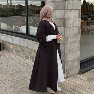 Sharut Neueste Türkei Abaya Design in Dubai Kleid Bescheidene Elegante Frauen Muslimisches Kleid Krepp Kordel zug Ärmel Abaya Kleid Mantel - Product Image 4