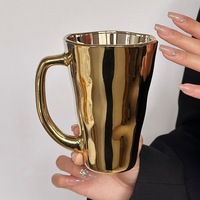 Mug en verre monocouche sans poignée, design irrégulier et original, avec couvercle, esthétique raffinée, doré au laser, pour café et boissons froides
