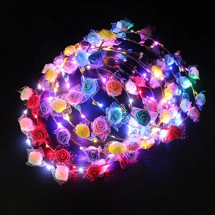 Bandeau à couronne de fleurs à LEDs lumineux Bijoux de cheveux à fleurs multicolores Couronne de coiffure Couronne de cheveux