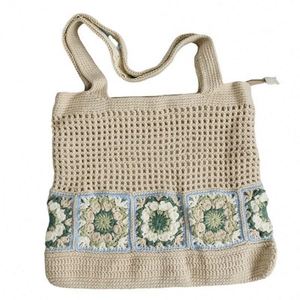 Women's Crochet Square Design Single Shoulder <b>Bag</b> Hand-Woven Summer Zipper Closure Stylish Artificial Cartoon for <b>Easter</b> - Product Image 5