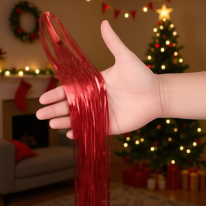 Strisce Metalliche Rosse Scintillanti per Decorazioni Natalizie e Feste, Lunghezza 3 Metri - Product Image 2