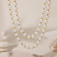 Nouveautés Collier Perlé Tendance en Acier Inoxydable Plaqué Or 18K PVD avec Perles de Coquillage Baroques Naturelles et Géométriques pour Femme