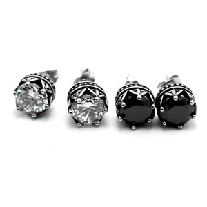 yunnique <b>Stud</b> <b>Earrings</b> Crown Shape Zircon Stones Claw Setting <b>Black</b> And White Fashion Jewelry - Product Image 1