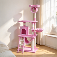Pohon Kucing Pink Tinggi Multi Platform dengan Tiang Garukan, Kondominium Kucing, Terowongan, Hammock, Tangga, Mainan Interaktif, Menara Bermain Kucing Indoor