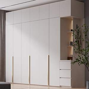 Bestpreis Massivholzgriff Benutzerdefinierte Flachtür Schaukel Kleiderschrank im modernen Stil Weiß Holzmaserung - Product Image 3