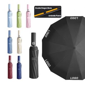 Parapluie pliant 24 baleines entièrement automatique noir en plastique pour le soleil et la pluie avec logo personnalisé – Vente en gros - Product Image 1