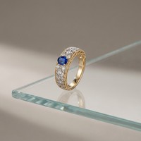 Xinfly Massiver 18K Gold Königsblauer Saphir Diamantring Italienischer Stil Handgraviert AU750 Zweifarbiger Vintage Edel-Schmuck für Damen