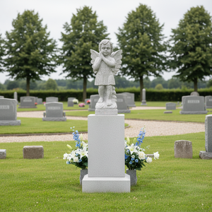 รูปปั้นเทวดาน้อยอธิษฐาน รุ่นดั้งเดิม สำหรับอนุสรณ์สถาน ทำจากหินแกรนิตสีเทา (G614) สูง 24 นิ้ว สำหรับใช้งานกลางแจ้ง - Product Image 6