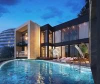 Kit de maison modulaire de luxe personnalisé à 2 étages en acier léger, style européen, pour hôtel-resort, avec 3 chambres, salon et salle à manger
