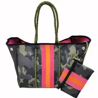 Camouflage Stripe Design Neopren Mode Custom ized Beach Handtasche Wasserdichte Neopren Beach Einkaufstasche