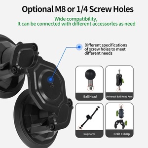 Max Load 10KG Dual Double Suction Cup Base Holder Window Glass <strong>Mount</strong> With 360 <strong>Swivel</strong> 25.4mm 1inch <strong>Ball</strong> Adapter