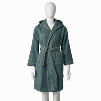 Robe de chambre unisexe avec capuche en coton peigné, double face, cyan, chaude, lavable en machine, pour la maison et après le bain