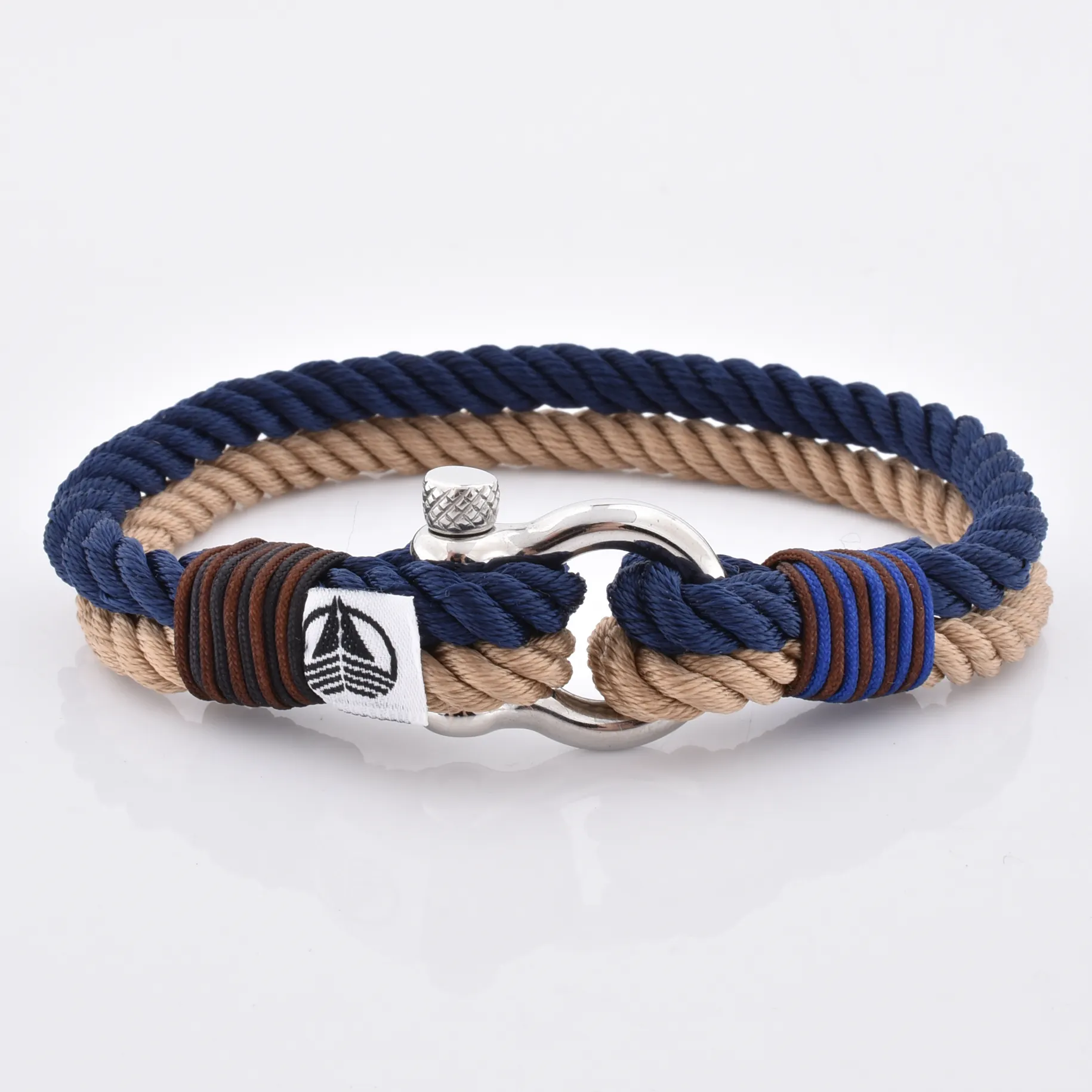 Bracelet pateau bleu Marine et Beige, vente en gros, cordon marin, nautique, vente en gros
