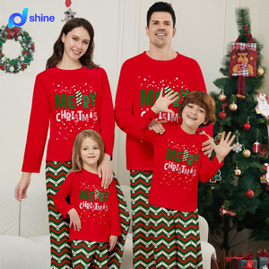 Set Piyama Keluarga Natal Merah Celana Hijau Motif Zigzag Chevron Pakaian Tidur Natal Seragam Keluarga Siap Kirim - Product Image 1