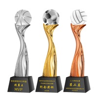 Trophée de cristal personnalisé pour événements sportifs, design créatif, globe bleu, résine dorée