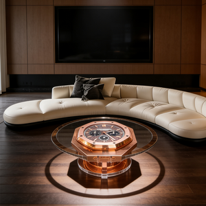 Mesa de Centro de Lujo Creativa, Color Oro Rosa, Estilo Artístico Único, Diseño de Reloj de Gran Tamaño, Mueble de Consola para Sala de Estar - Product Image 6